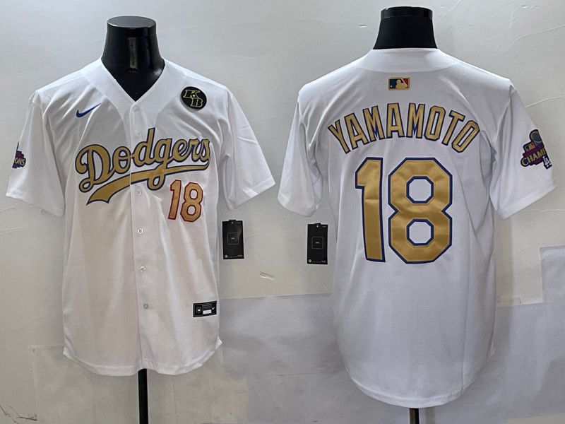 Men Los Angeles Dodgers #18 Yamamoto White Gold Game Nike 2025 MLB Jersey style 4293